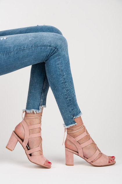Růžové šněrovací sandály na stabilním podpatku - Beauty Girls - Sandále