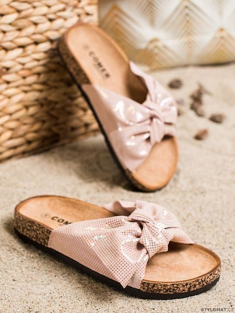 Pohodlné pantofle s mašlí růžové - COMER - Pantofle a žabky