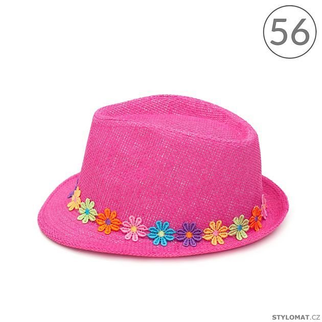 Trilby dívčí klobouk zdobený barevnými květinami růžový 56cm - Art of Polo  - Dětské klobouky