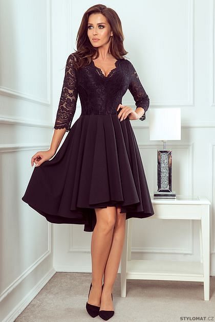 Černé asymetrické šaty s krajkou - Numoco - Šaty do tanečních