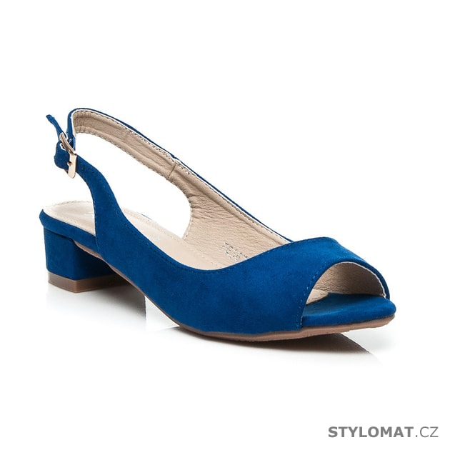 Semišové modré sandály na nízkém podpatku - RandBE - Sandále