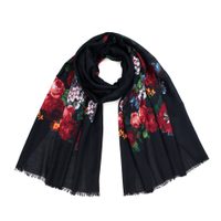 Šátek s malovanými květy černý