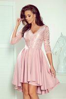 Asymetrické šaty s krajkovým výstřihem růžové