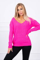 Neonově růžový tkaný svetr s výstřihem do V.