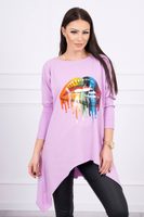Tričko s potiskem duhových rtů, oversized, fialová
