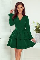 Caroline šaty s volánky a obálkovým výstřihem – barva lahvově zelená