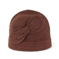 Vlněný klobouk s mašlí tmavě hnědý