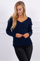 Pletený svetr s výstřihem do V, tmavě modrá