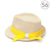 Letní klobouk zdobený žlutou puntíkovanou stuhou