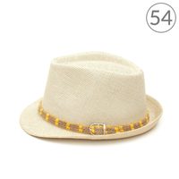 Letní trilby klobouk zdobený žlutou dvojitou šňůrkou 54cm