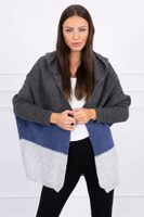 Tříbarevný svetr s kapucí, tmavě šedá + modrá + šedivá