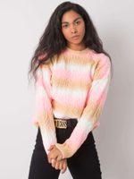 Růžovo-béžový svetr s copánkovým vzorem