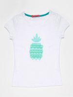Bílé tričko pro dívky s tyrkysovou ananasovou nášivkou