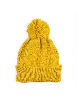 Teplá zimní čepice s střapcem žlutá