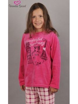Dětské pyžamo dlouhé Dívka na cestách barva tmavě růžová