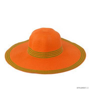 Oranžový klobouk se širokou krempou a zelenými proužky