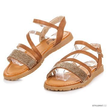 Hnědé sandály s kamínky - Fama - Sandále