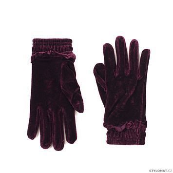 Velvetové rukavice s volánkem vínové
