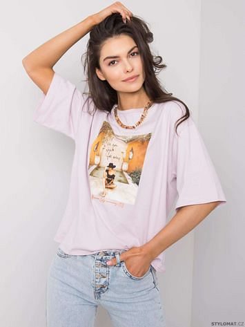 Tričko z bavlny s potiskem v lila barvě