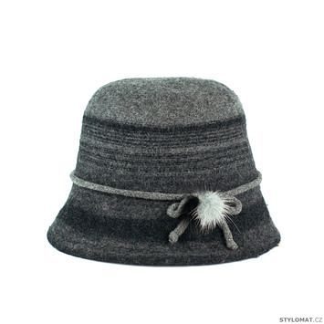 Vlněný klobouk šedý s kožešinovou aplikací