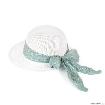 Bílý klobouk se zelenou mašlí - Art of Polo - Dámské letní klobouky