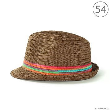Hnědý trilby klobouk na léto s barevnými pruhy