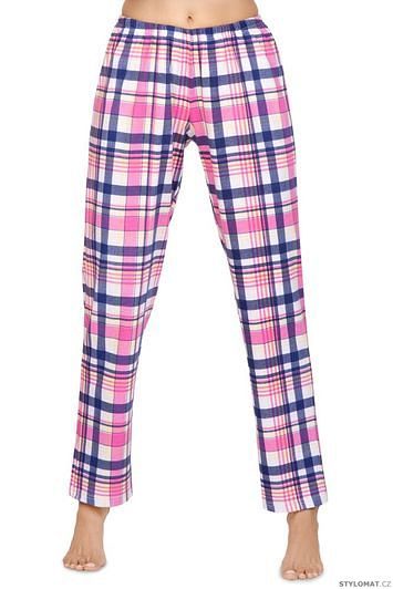 Dámské pyžamové kalhoty Magda modro-růžové káro