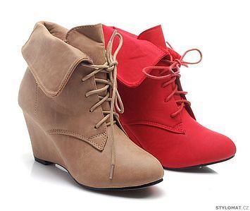 Červené módní boty na klínku - JUMEX - Kotníčkové boty