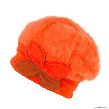 Oranžový dámský angorský baret s ozdobou