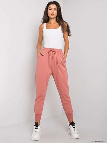 Pudrově růžové dámské bavlněné kalhoty