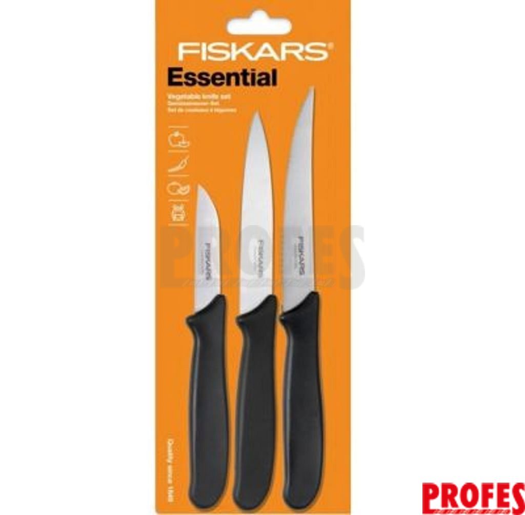 Essential Sada 3 nožů na zeleninu - nůž loupací 7 cm, nůž okrajovací 11 cm,  nůž snídaňový 12 cm FISKARS 1023785 - Fiskars - Kuchyňské příbory a nože -  - Naradi-Profes.cz