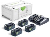 Napájecí sada Festool SYS 18V 4x5,0/TCL 6 DUO: 4× aku 18V/5.0Ah + TCL 6 DUO + Systainer SYS3 M 187 (577709)