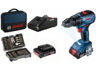 Bezuhlíková aku vrtačka bez příklepu Bosch GSR 18V-50 Professional - 2x aku 18V/2.0Ah, 50Nm, 2 rychl., 43-dílná sada příslušenství, taška (06019H5004)