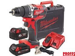 Bezuhlíková aku vrtačka s příklepem Milwaukee M18 CBLPD-422C - 1x aku 18V/4.0Ah + 1x aku 18V/2.0Ah, 60Nm, 2 rychl., 1.8kg, kufr (4933472116)