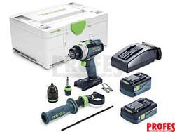 Bezuhlíková aku vrtačka s příklepem Festool QUADRIVE TPC 18/4 5,0/4,0 I-Plus - 2x 18V/5.0+4.0Ah, 75Nm, 4 rychl., 1.3kg, příslušenství, kufr Systainer SYS3 M 187 (577651)