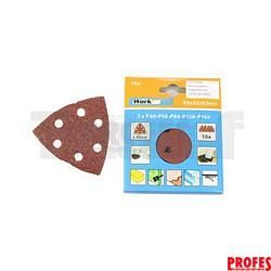 brusná plátna delta tvar 93x93x93 mm se suchým zipem, P40-P60-P80-P120-P180, sada 10 dílů