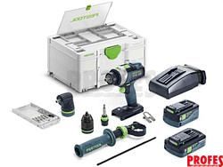 Bezuhlíková aku vrtačka s příklepem Festool QUADRIVE TPC 18/4 5,0/4,0 I-Set - 2x 18V/5.0+4.0Ah, 75Nm, 4 rychl., 1.3kg, příslušenství, kufr Systainer SYS3 M 187 (577621)