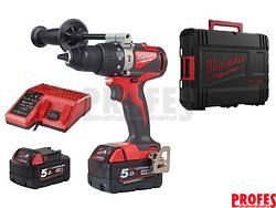 Bezuhlíková aku vrtačka s příklepem Milwaukee M18 BLPD2-502X - 2x 18V/5.0Ah, 82Nm, 2 rychl., kufr (4933464517)