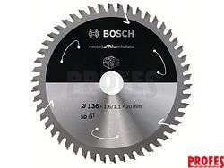 Pilový kotouč na hliník Bosch Standard for Aluminium pro okružní pily a aku pily - 136 x 20 mm, 50 zubů (2608837754)