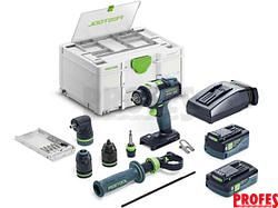 Bezuhlíková aku vrtačka s příklepem Festool QUADRIVE TPC 18/4 5,0/4,0 I-Set/XL - 2x 18V/5.0+4.0Ah, 75Nm, 4 rychl., 1.3kg, příslušenství, kufr Systainer SYS3 M 187 (577622)
