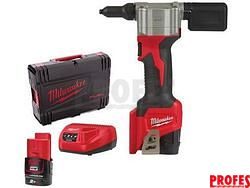 Aku nýtovací kleště - aku nýtovačka Milwaukee M12BPRT-201X - 1x aku 12V/2.0A, 9000N, 2.06kg, v kufru (4933464405)