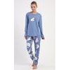 Dámské pyžamo dlouhé Méďa a tučňák - modrošedá