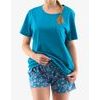 Dámské krátké pyžamo s květinovým potiskem 19146P - petrolejová, lila