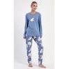 Dámské pyžamo dlouhé Méďa a tučňák - modrošedá