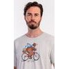 Pánská noční košile s krátkým rukávem Méďa na kole - šedá