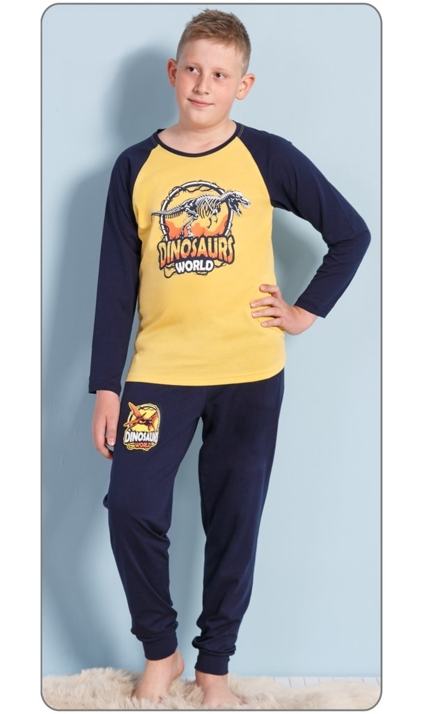 Dětské pyžamo dlouhé Dinosaurus - žlutá | Vienetta Kids | chlapecká pyžama  | Dětská pyžama, Dětské | Perfektní Prádlo.cz | Pohodlné noční prádlo,  župany a spodní prádlo pro Váš perfektní den!