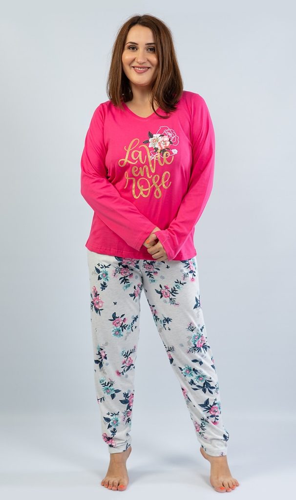 Dámské pyžamo dlouhé Rose - tmavě růžová | Vienetta | Dámská pyžama | Velké  velikosti | Perfektní Prádlo.cz | Pohodlné noční prádlo, župany a spodní  prádlo pro Váš perfektní den!