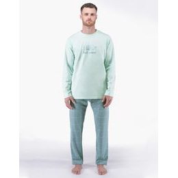 Pánské pyžamo dlouhé pánské, šité, s potiskem Pyžama 2024 79177P - sv. šedá měsíc