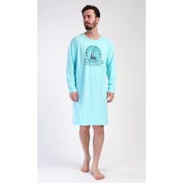 Pánská noční košile s dlouhým rukávem Jachting - mentolová