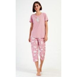 Dámské pyžamo kapri Méďa s polštářem - starorůžová
